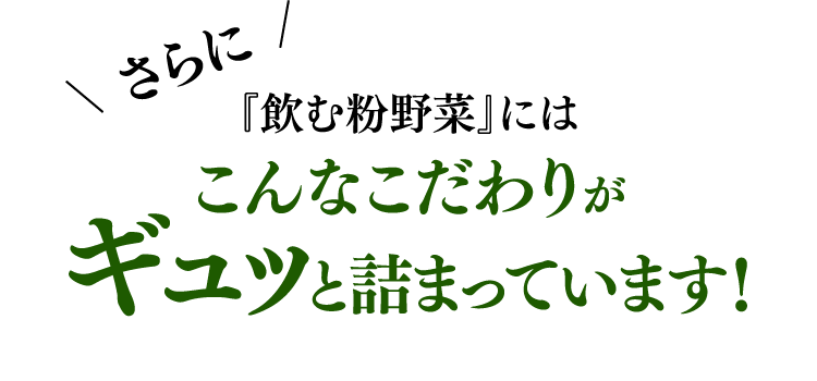 さらに『飲む粉野菜』にはこんなこだわりがギュッと詰まっています!